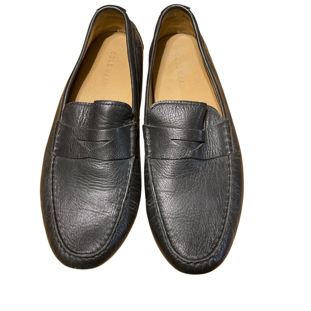 Cole Haan Gunnison Black Pebbled Leather Penny Driver Loafers Mens 9.5 M